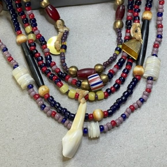 African Trade Beads 35" In Length 5 Strands of Various Beads and Charms - Picture 1 of 6